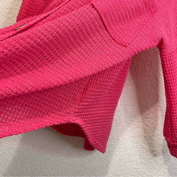 143 Story By Line Up Pink Crochet Knit Long Sleeve Button Up Shirt Top Size M - Picture 7 of 11